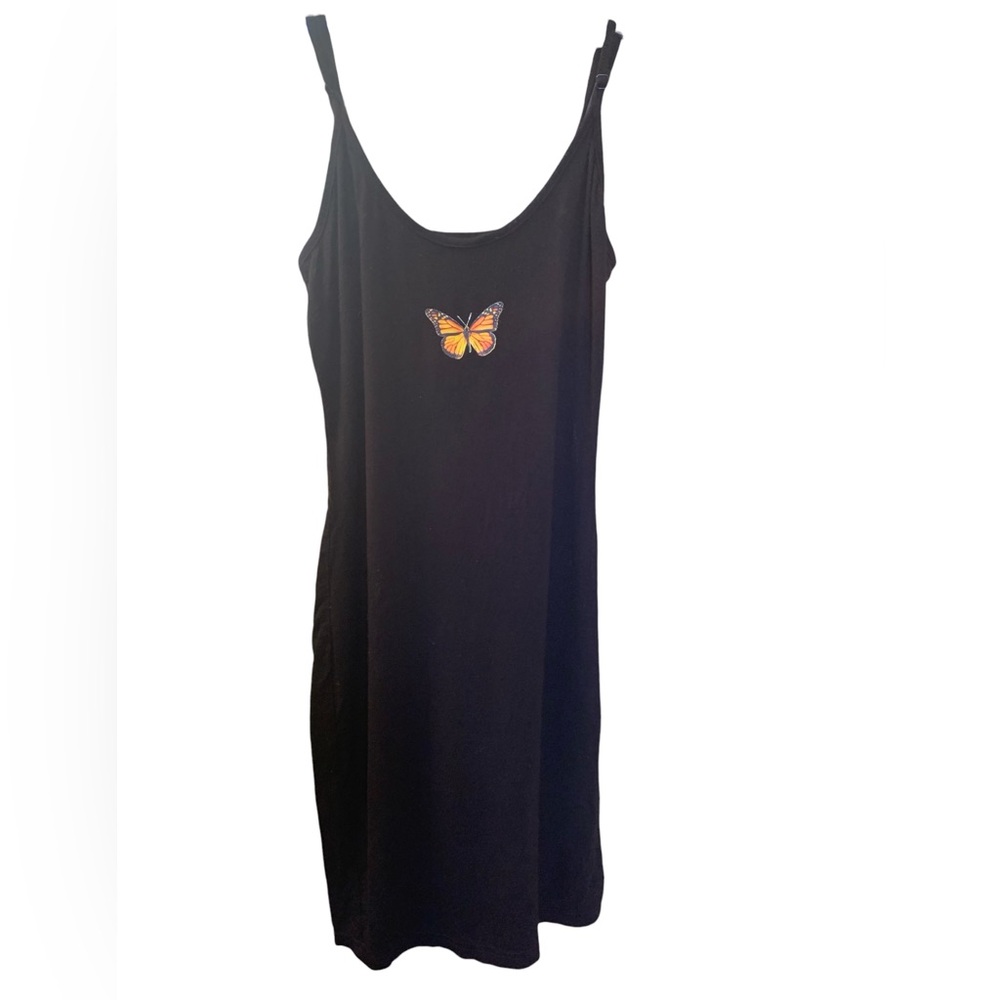 SHEIN Soft Black Monarch Butterfly Spaghetti Strap Dress Size Medium
